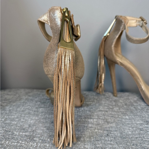 Brian Atwood B Tosca Fringe tassel gold heel sandal 7 - Picture 3 of 15